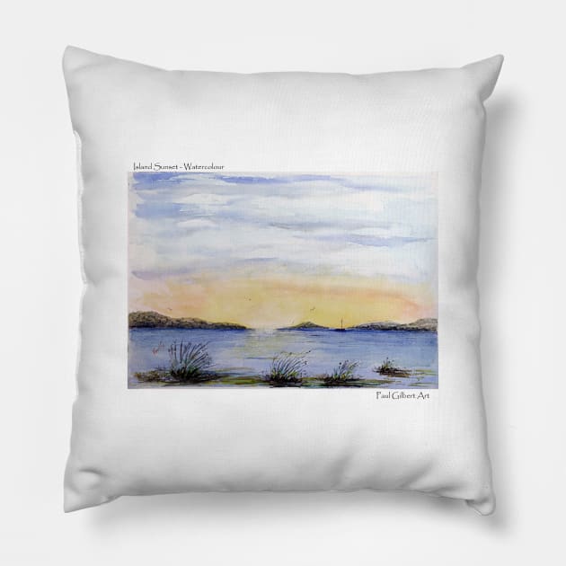 Island Sunset - Watercolour Pillow by pops