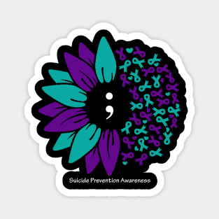 Suicide prevention: semicolon flower, white type Magnet