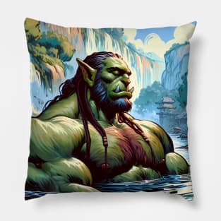 Bathing Orc Muscular Bara Art Pillow