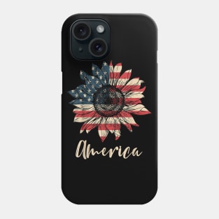 America Sunflower Flag 4th July American Patriotic Flower T-Shirt Phone Case