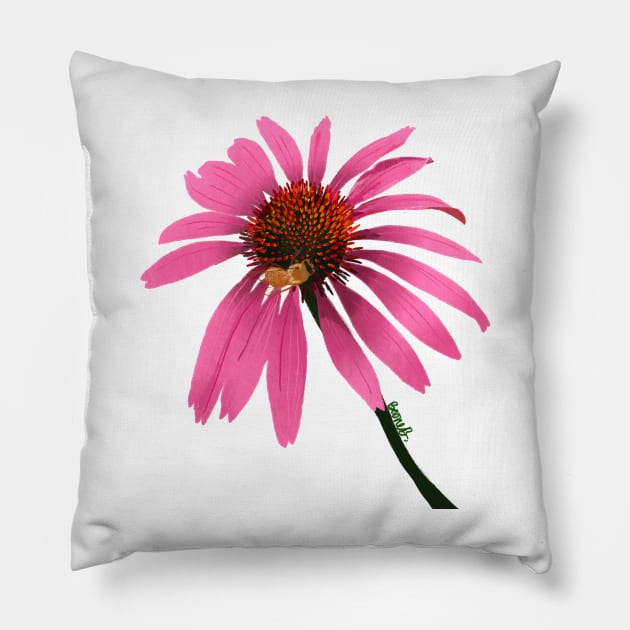 Purple Coneflower & Honeybee Pillow by Booneb