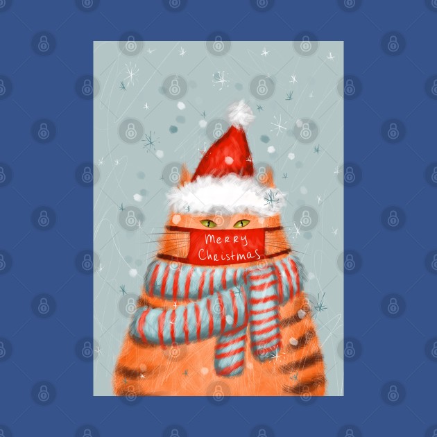 Disover Merry Christmas greeting winter card with cute fluffy cats in red Santa hats and scarves - Christmas Cards - T-Shirt