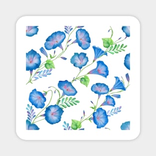 Morning Glory watercolor flowers ornament. Spring blue romantic flowers seamless pattern Magnet