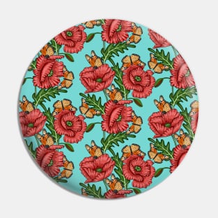 Poppies And Butterflies Pattern Pin