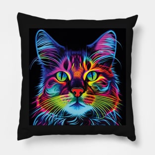 Cat in Neon Pinks, Blues and Yellows Pillow