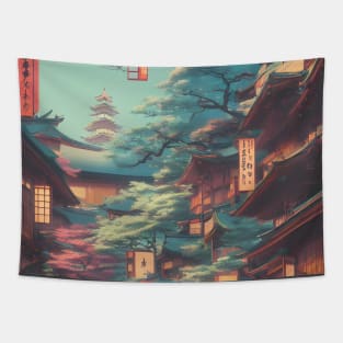 Japanese Temples Vacation Holiday Streets of Calmness Vintage Trees Tapestry