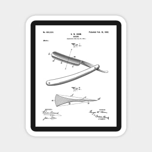 Straight Razor Patent - Stylist Barber Bathroom Decor Art - White Magnet