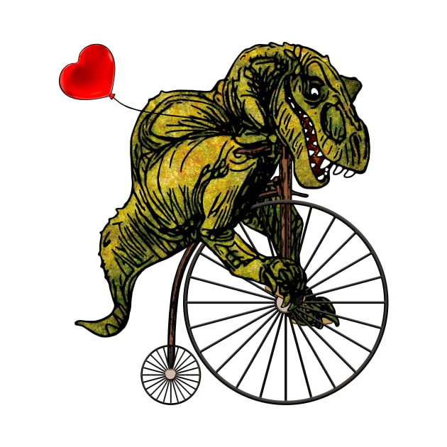 Tyrannosaurus on Penny Farthing with Heart Balloon by SirLeeTees