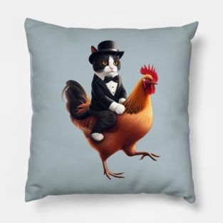 Tuxedo Cat On A Chicken Pillow