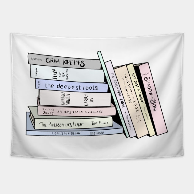 Pale book stack Tapestry by LeighsDesigns