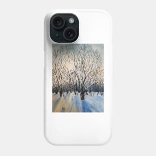 Painting of trees in the winter sunshine and snow. Phone Case