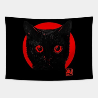 cat face in red Tapestry