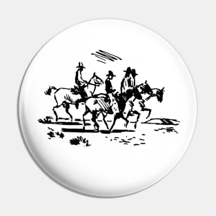 Cowboys on Horses Vintage Illustration Pin