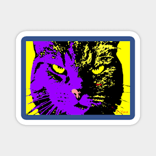 ANGRY CAT POP ART - VIOLET YELLOW BLACK Magnet