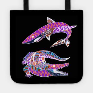 jaw and teeth in shark and crocodile gator ecopop art Tote