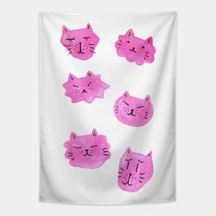 Pink Watercolor Kitty Faces Tapestry