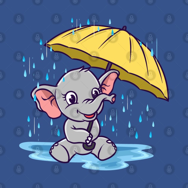 Baby Elephant Umbrella Raindrops by E