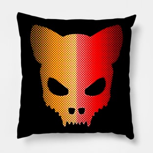 Devil Cat-Skull In Red And Yellow Halftones Art Pillow