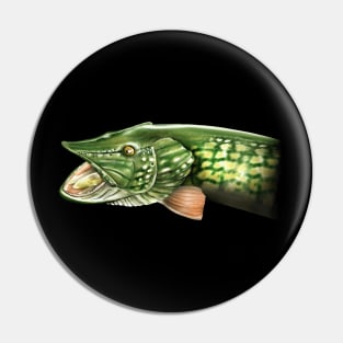 Northern Pike Fishing Art Illustration Pin