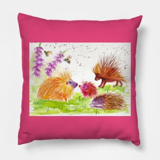 Colorful Porcupines among flowers Pillow