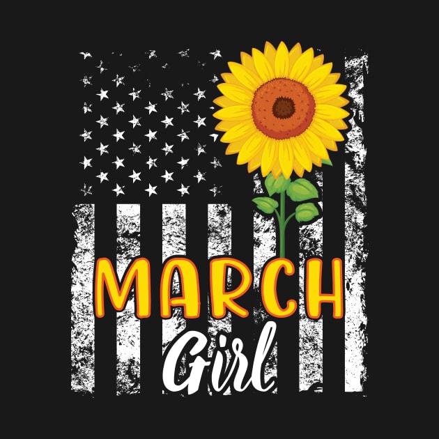 US Flag And Sunflower Happy Birthday March Girl Daughter by joandraelliot