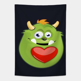 Cute green monster valentine with heart Tapestry