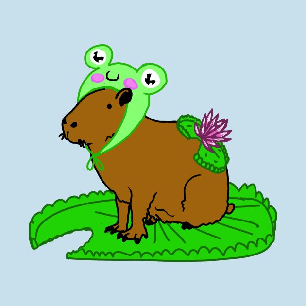 Capybara Sitting on a Lily Pad.. .In a Froggy Hat by CatsandBats