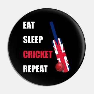 Eat Sleep Cricket Repeat British Flag Pin