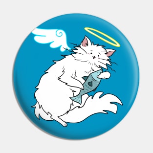 Fluffy White Kitty Cat Angel Pin