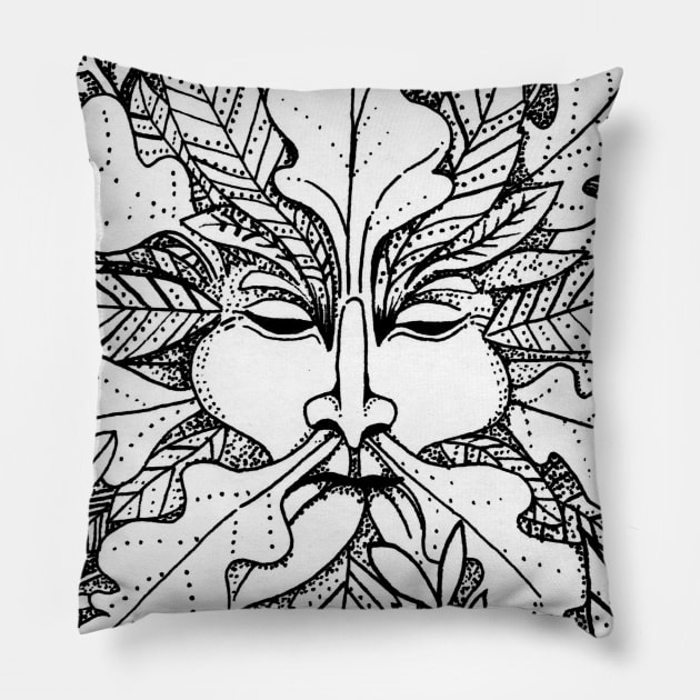 Greenman Ink Drawing Pillow by KatherineBlowerDesigns