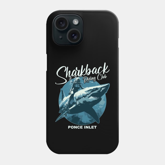 Sharkback Riding Ponce Inlet Florida Funny Shark Phone Case by Apocatnipse Meow