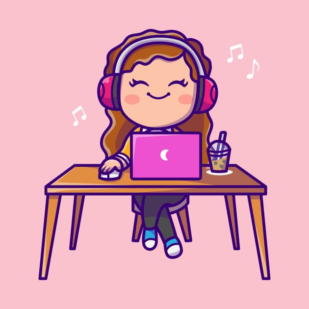 Cute Woman Listening Music On Laptop With Headphone by Catalyst Labs