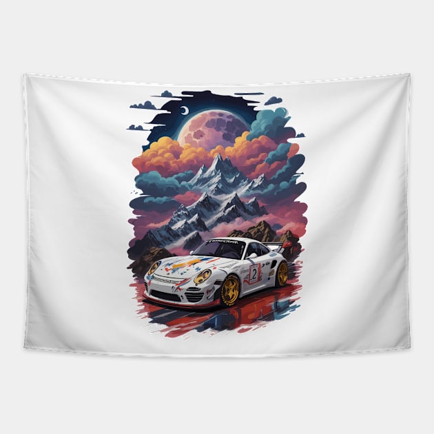 Vintage Racing Car Space Scene Tapestry by VENZ0LIC