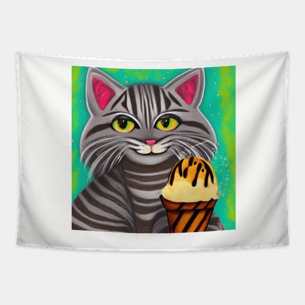 my happy cut cat love ice cream Tapestry by jaml-12