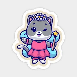 Cute Cat Fairy Holding Magic Wand Cartoon Magnet