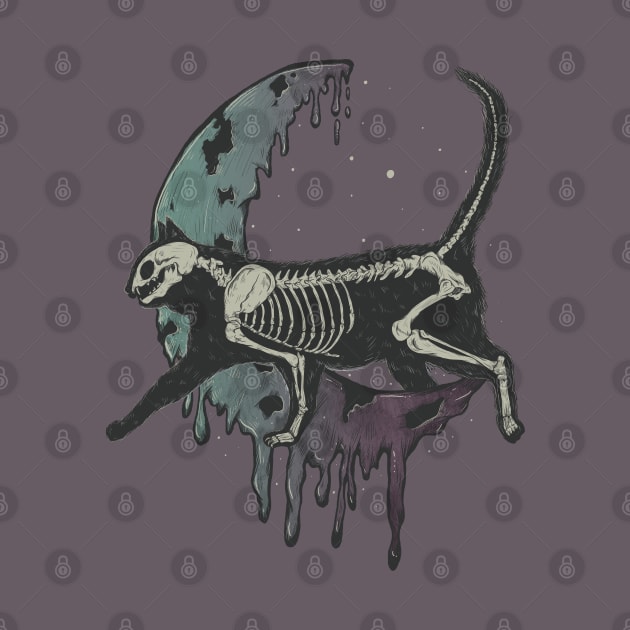 Cat Skeleton over the moon by Jess Adams