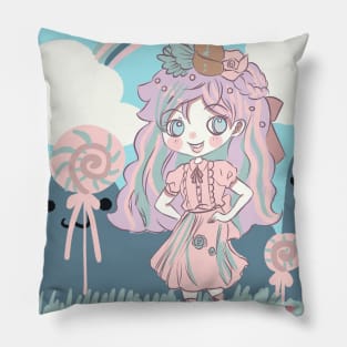 Cute kawaii unicorn anime manga chibi girl Pillow