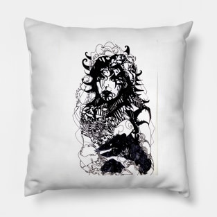 Lady in black. PEN ARTWORK. Black and white. Pillow