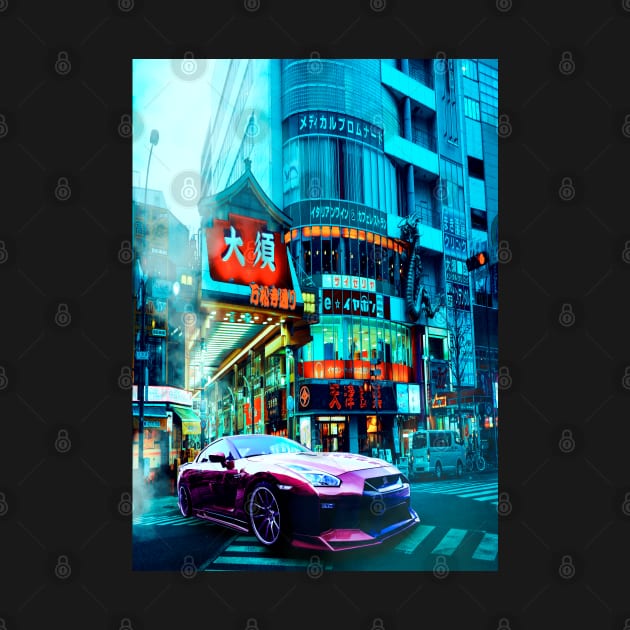 Car Retro Tokyo Synthwave by JeffDesign