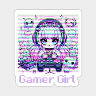 Gamer Girl Anime Retro Glitch Magnet