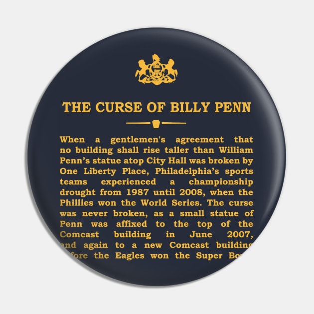 Real Historical Philadelphia - The Curse of Billy Penn Pin by OptionaliTEES