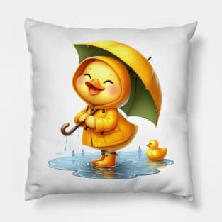 Cute Duck in the Rain Pillow