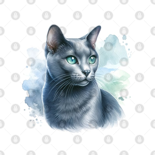 Russian Blue - Watercolor Cat by Edd Paint Something