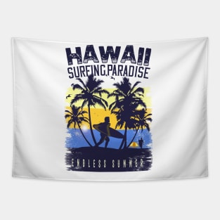 Hawaii surfing paradise endless summer ,Surfing Hawaii  Vacation Palm Trees Tropical Tapestry