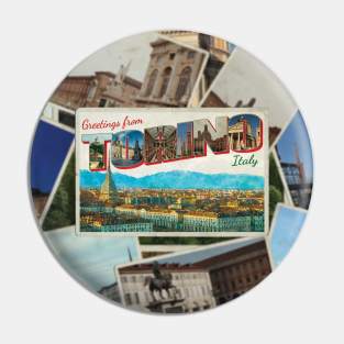 Greetings from Torino in Italy Vintage style retro souvenir Pin