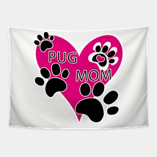 Pug Mom Big Pink Heart Dog Paw Prints Tapestry