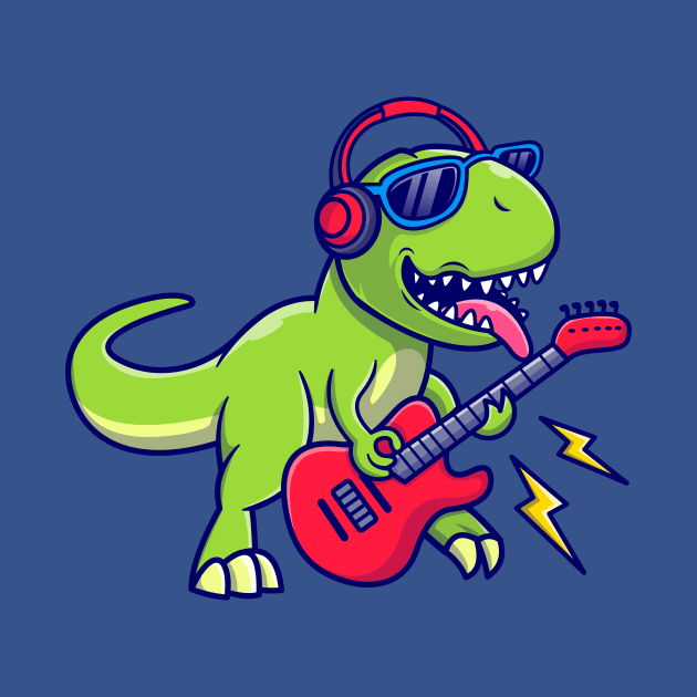 Cute Dinosaur Playing Guitar Music Cartoon by Catalyst Labs