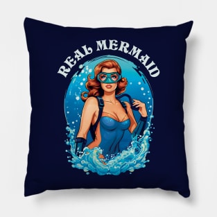 Vintage Style Real Mermaid - Female Scuba Diver Pillow