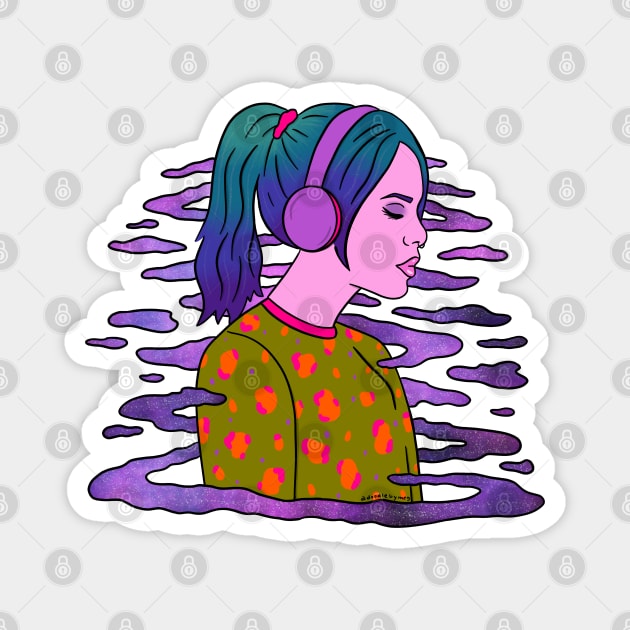 Girl in Headphones Magnet by Doodle by Meg