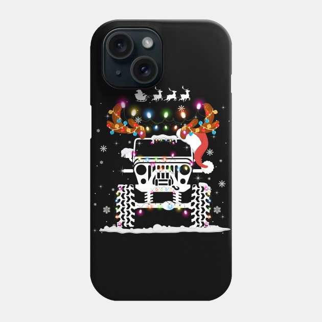 Jeep Christmas Lights Xmas Tree Reindeer, Funny jeep reindeer christmas tree lights parade Phone Case by Printofi.com